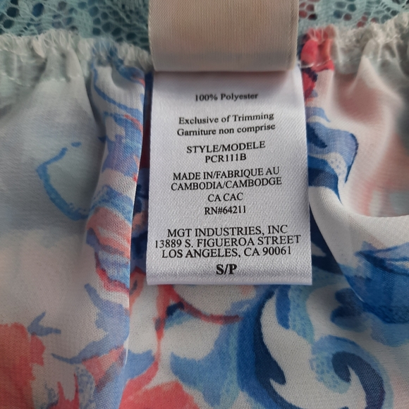 In Bloom Sheer Mesh Dress with Lace Detail Size Small White/Blue Flower Print - Picture 5 of 5